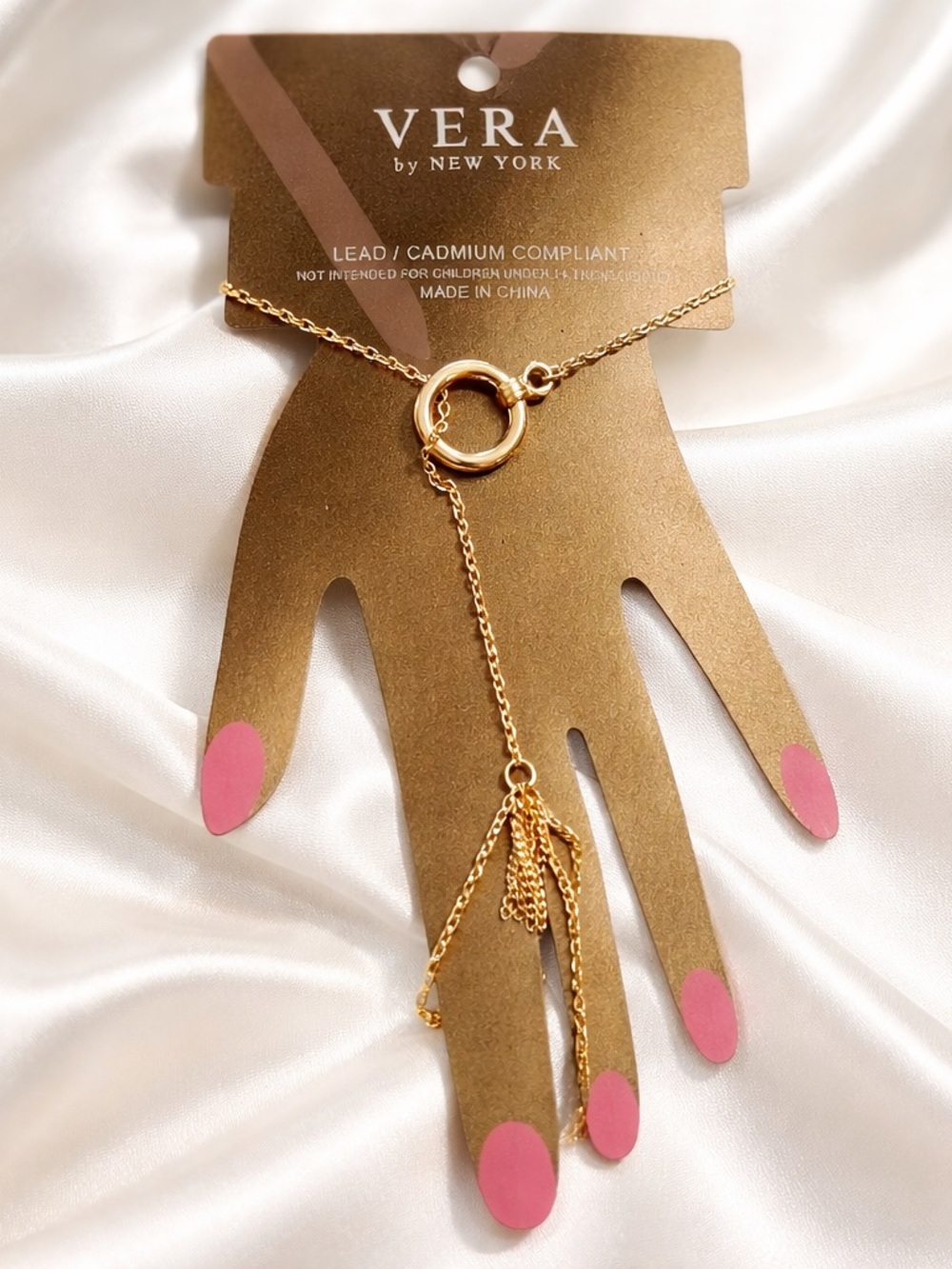 Gold Circle Lariat Chain Bracelet with Extended Ring Vera New York